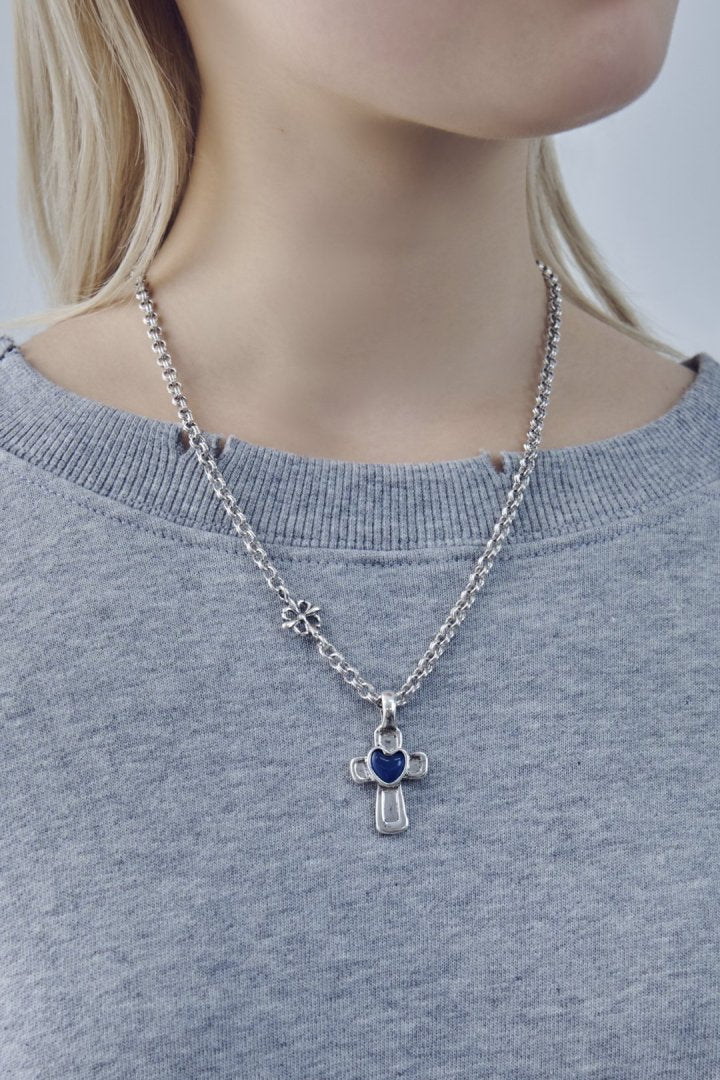 ヴィンテージ ハート エンベッド クロス ネックレス