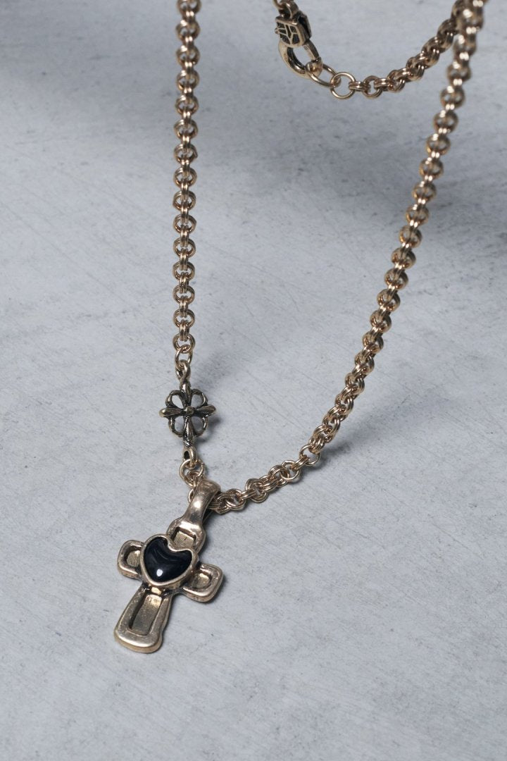 ヴィンテージ ハート エンベッド クロス ネックレス