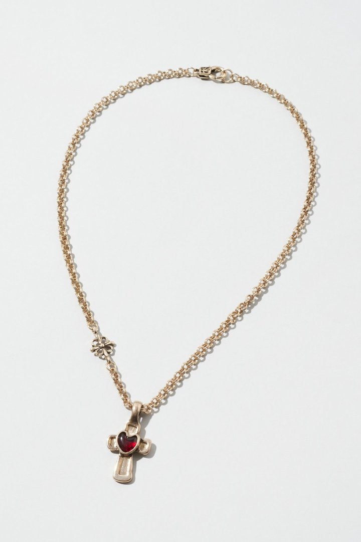 ヴィンテージ ハート エンベッド クロス ネックレス