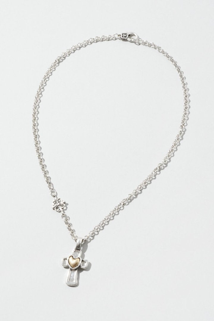 ヴィンテージ ハート エンベッド クロス ネックレス