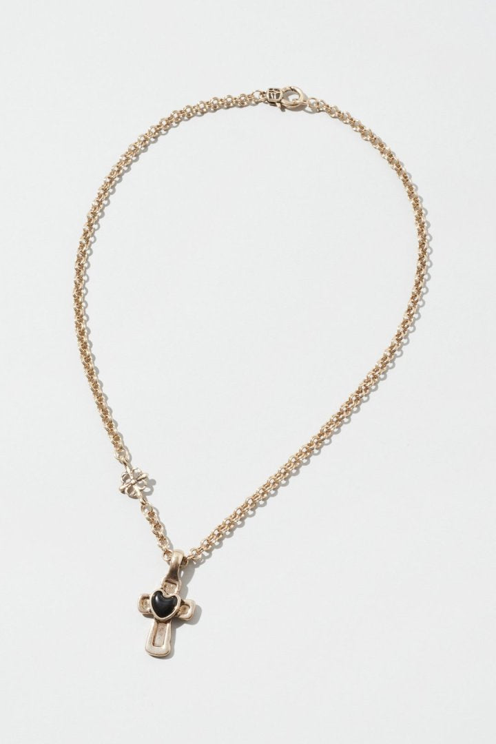 ヴィンテージ ハート エンベッド クロス ネックレス