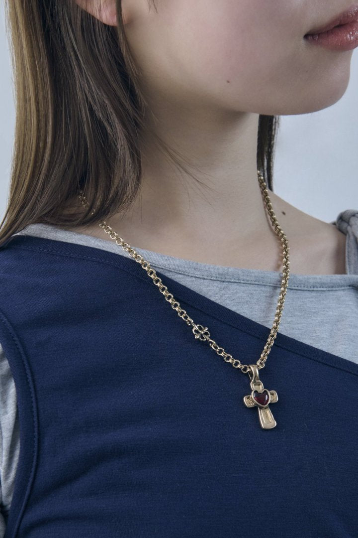 ヴィンテージ ハート エンベッド クロス ネックレス