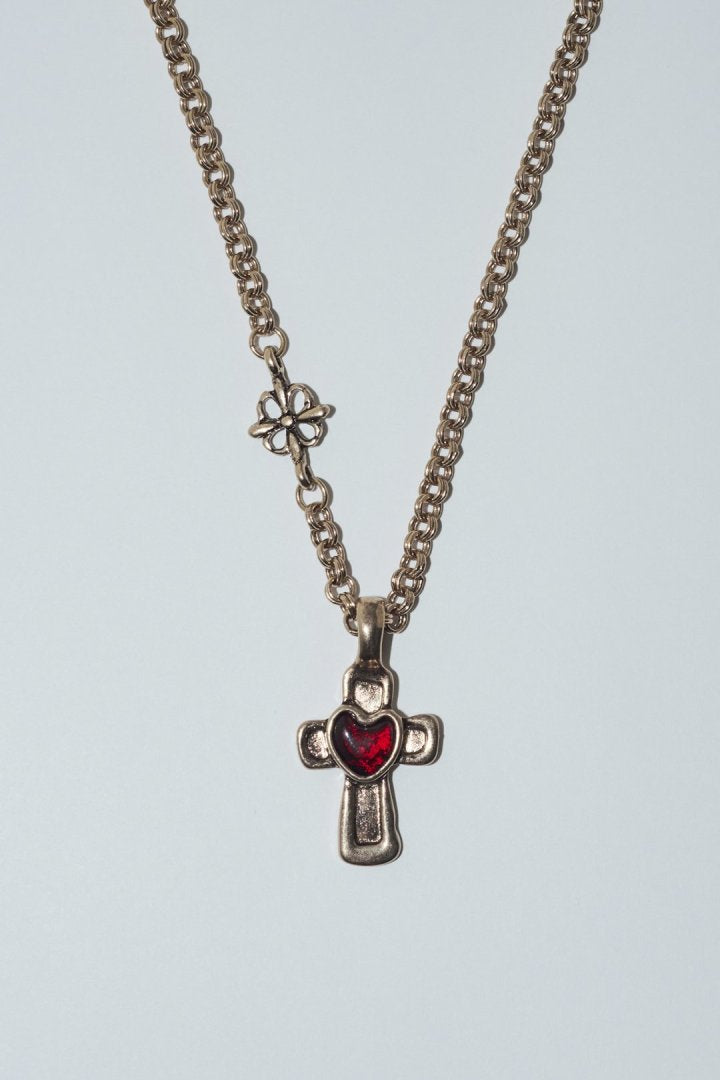 ヴィンテージ ハート エンベッド クロス ネックレス