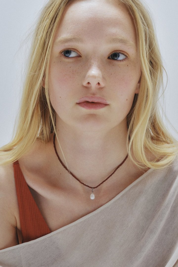 カラー ビーズ × パール ステンレス ネックレス