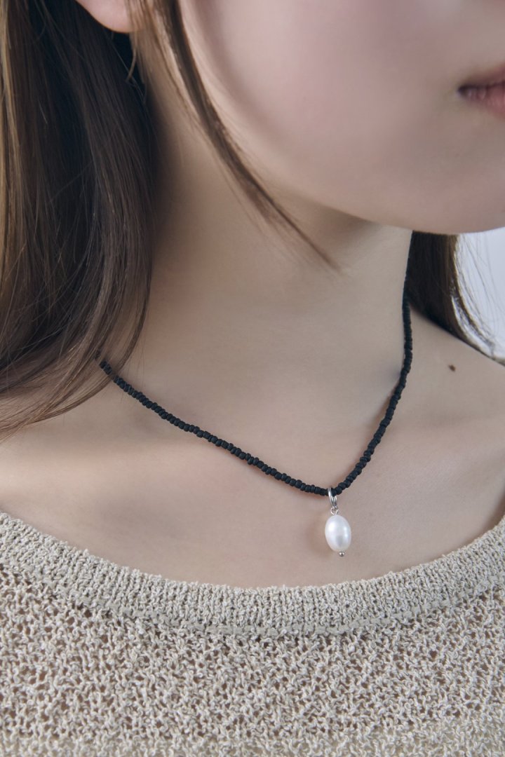 カラー ビーズ × パール ステンレス ネックレス