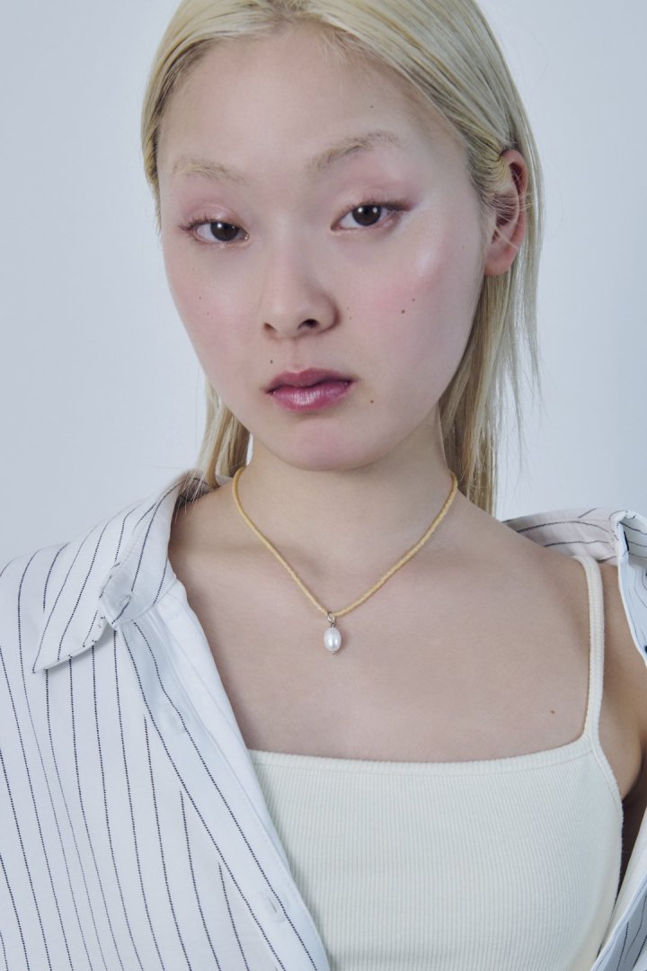 カラー ビーズ × パール ステンレス ネックレス