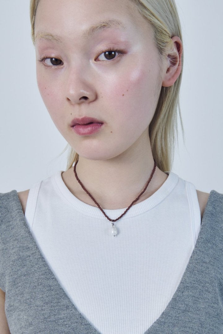 カラー ビーズ × パール ステンレス ネックレス