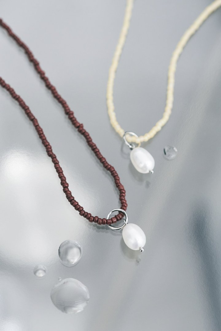 カラー ビーズ × パール ステンレス ネックレス