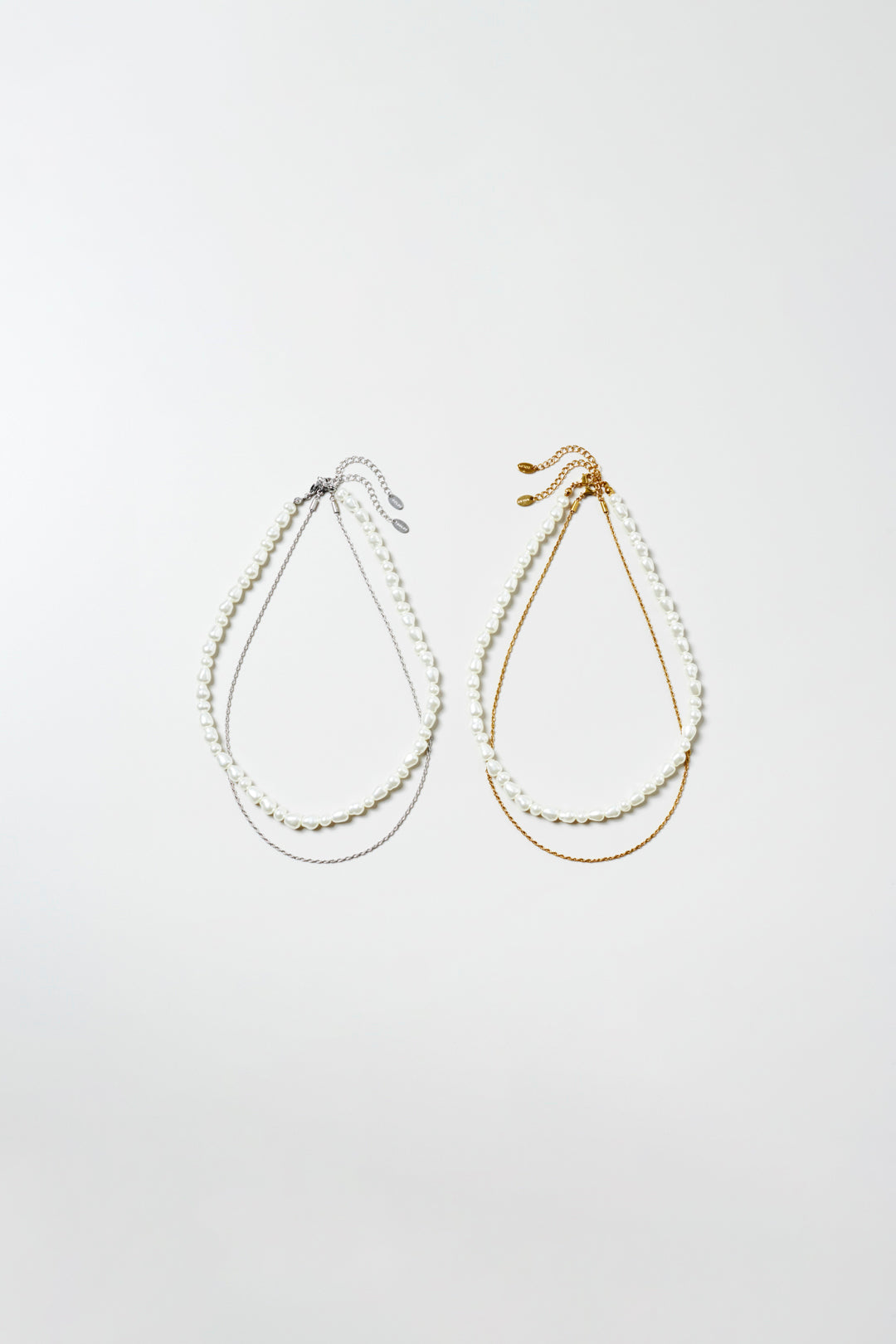 パール × チェーン レイヤード ステンレス ネックレス