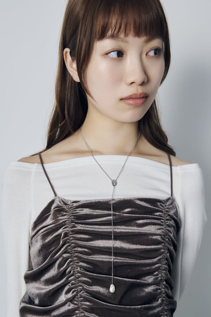 ノット × グラス パール ""Y"" シェイプ ステンレス ネックレス