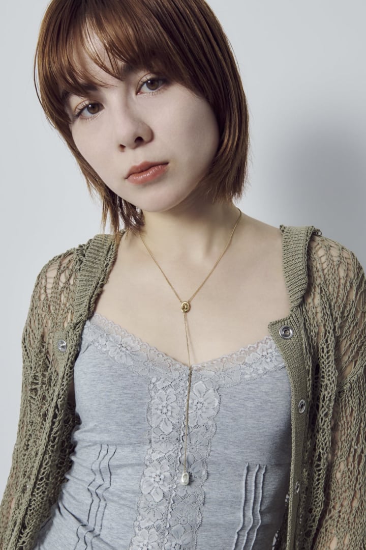ノット × グラス パール ""Y"" シェイプ ステンレス ネックレス