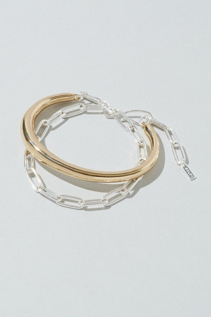 メタル ライン × チェーン レイヤード ブレスレット