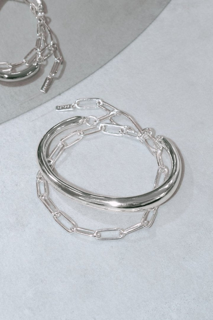 メタル ライン × チェーン レイヤード ブレスレット