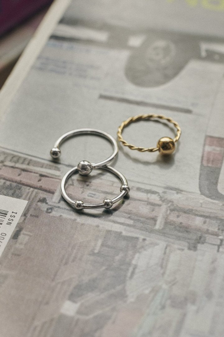 3PCS メタル ボール セット ピンキー リング　