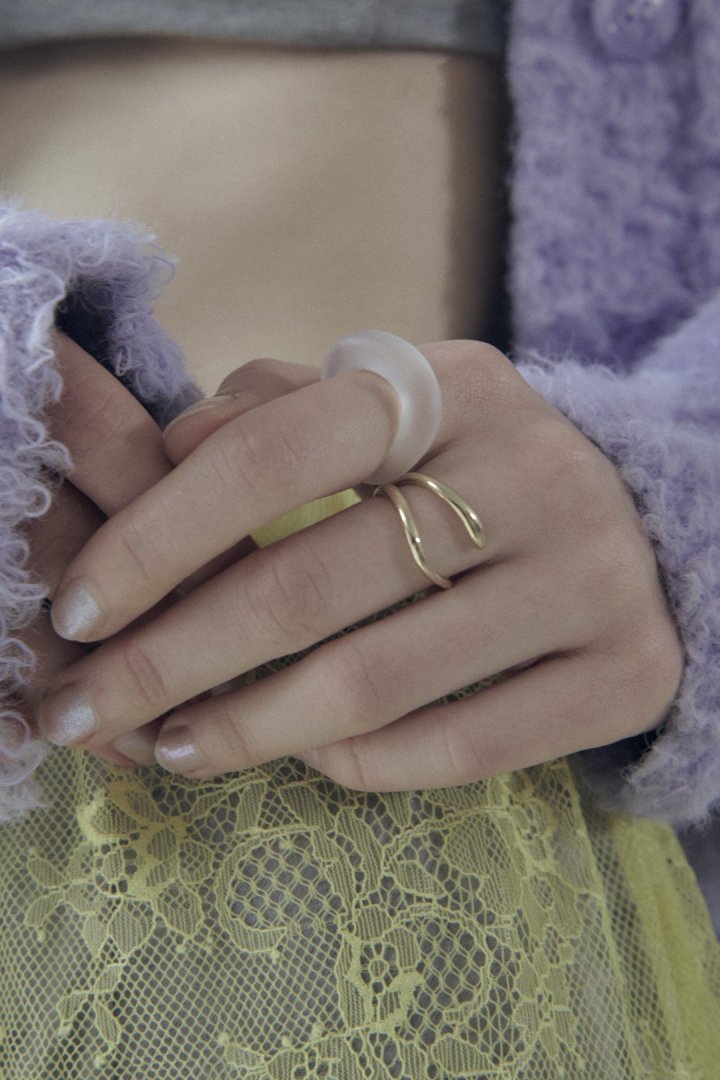 クリア カラー × メタル セット リング