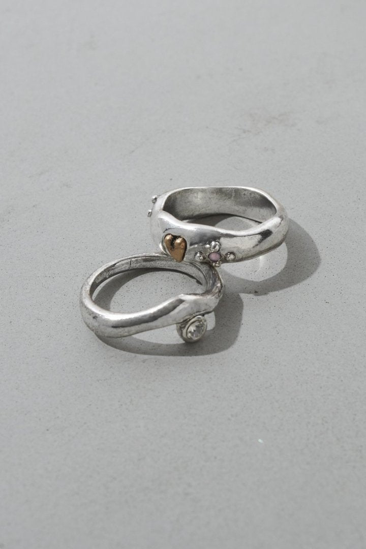 ヴィンテージ ハート エンベッド セット リング