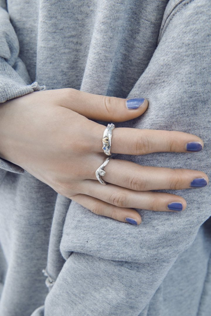 ヴィンテージ ハート エンベッド セット リング