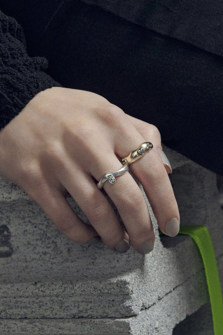 ヴィンテージ ハート エンベッド セット リング