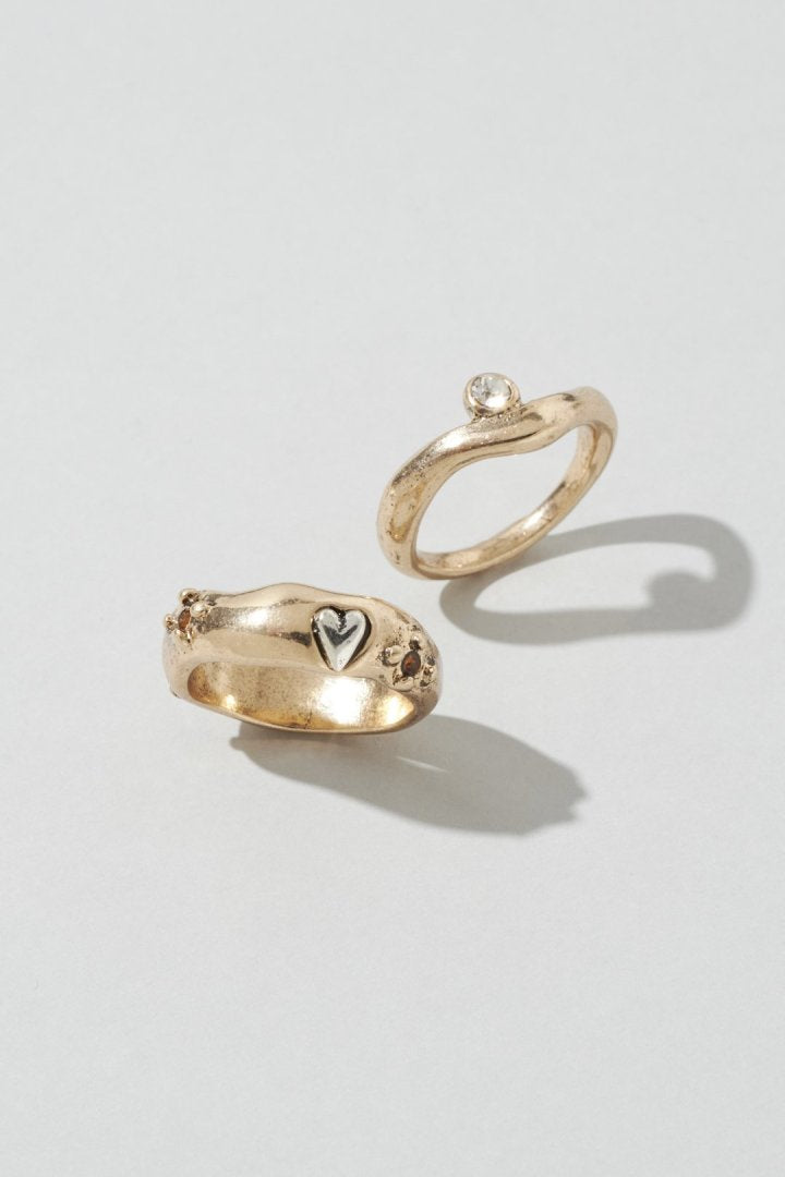 ヴィンテージ ハート エンベッド セット リング