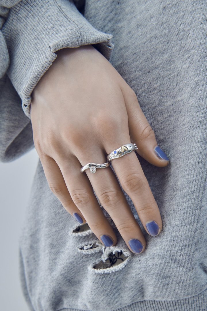 ヴィンテージ ハート エンベッド セット リング