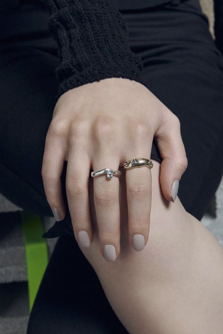 ヴィンテージ ハート エンベッド セット リング