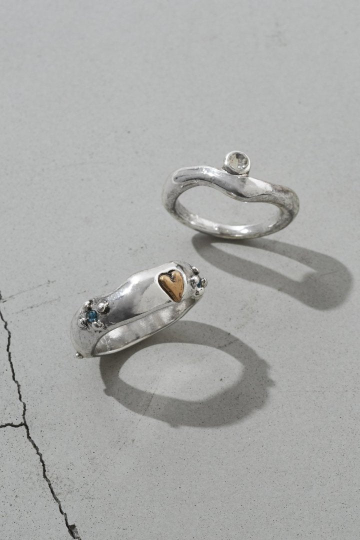 ヴィンテージ ハート エンベッド セット リング