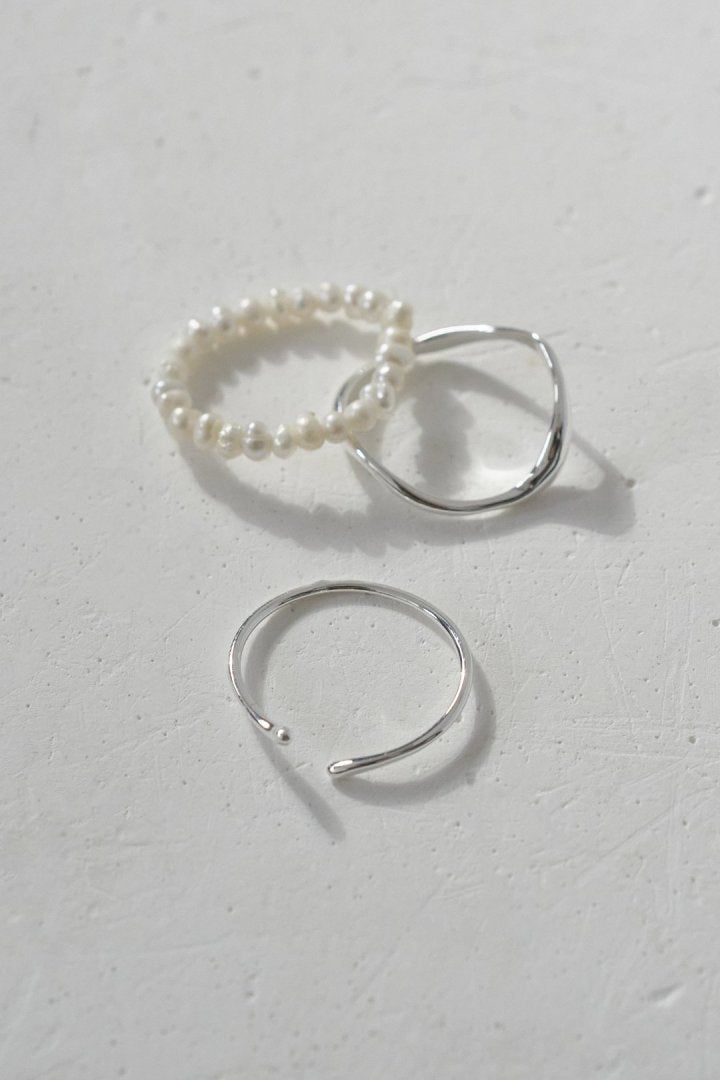 3PCS フレッシュ ウォーター パール メタル セット リング