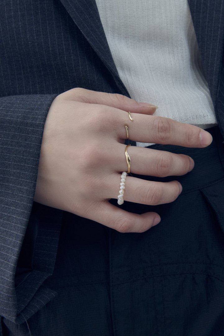 3PCS フレッシュ ウォーター パール メタル セット リング