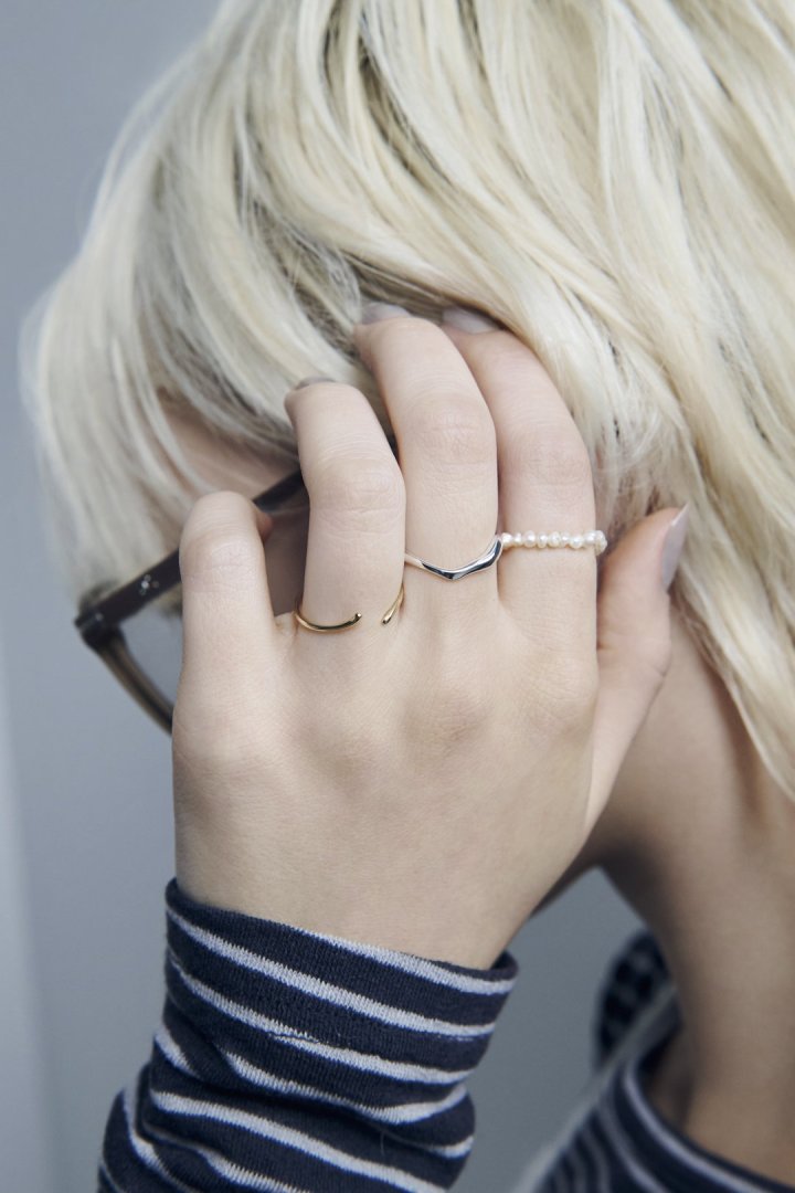 3PCS フレッシュ ウォーター パール メタル セット リング