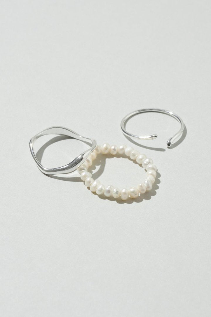 3PCS フレッシュ ウォーター パール メタル セット リング