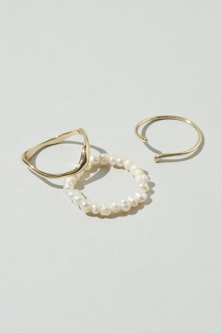 3PCS フレッシュ ウォーター パール メタル セット リング – GOLDY