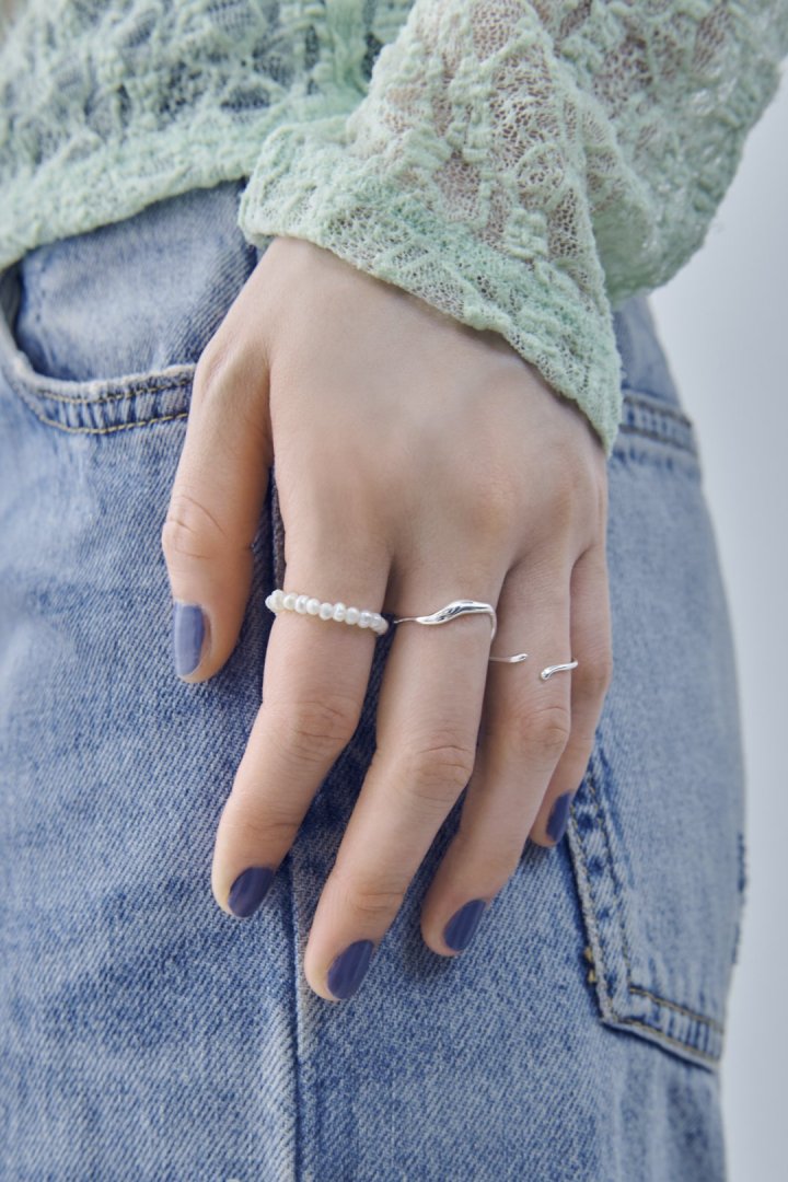 3PCS フレッシュ ウォーター パール メタル セット リング