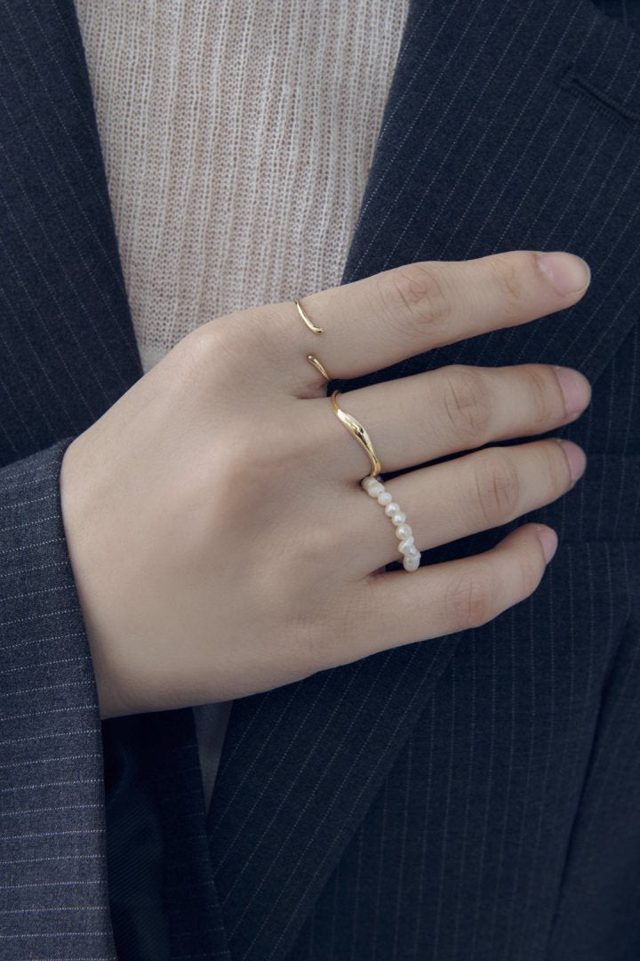 3PCS フレッシュ ウォーター パール メタル セット リング