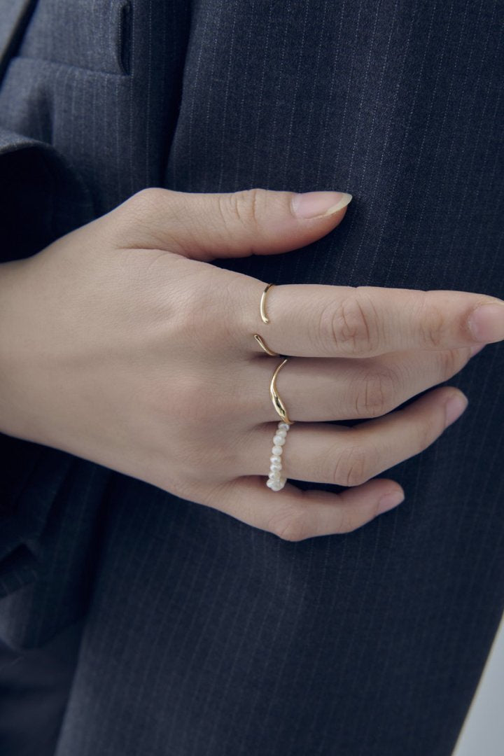 3PCS フレッシュ ウォーター パール メタル セット リング