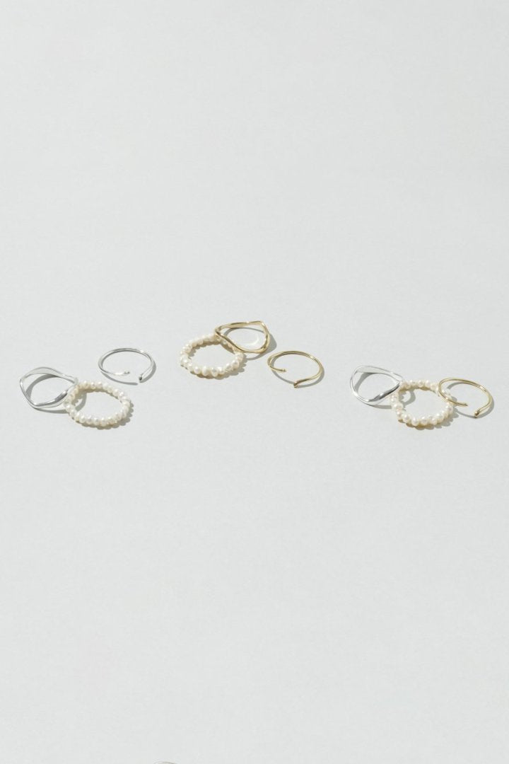 3PCS フレッシュ ウォーター パール メタル セット リング