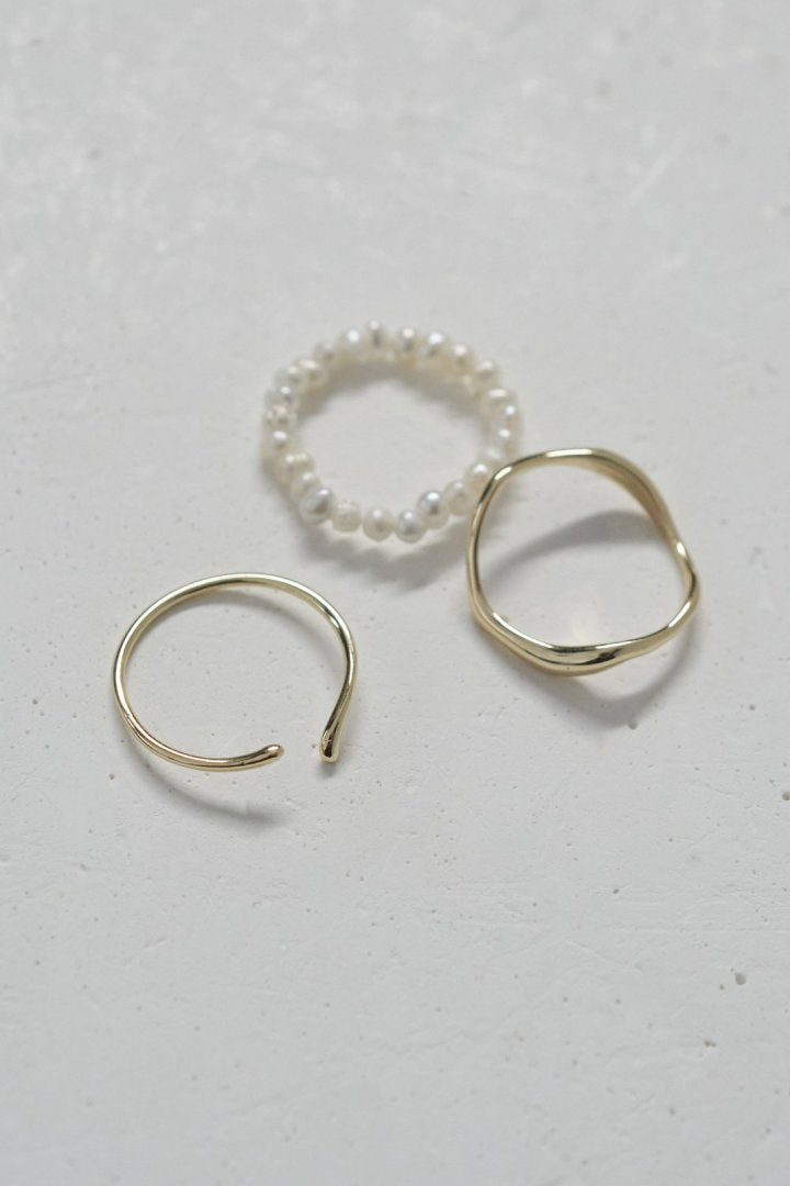3PCS フレッシュ ウォーター パール メタル セット リング