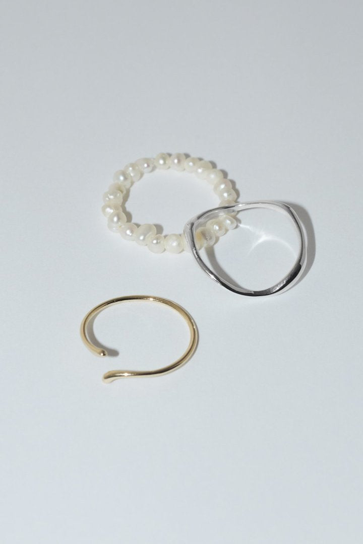 3PCS フレッシュ ウォーター パール メタル セット リング