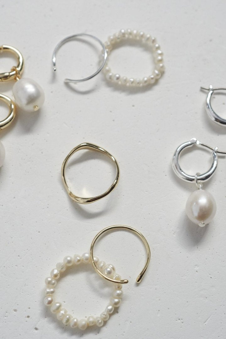 3PCS フレッシュ ウォーター パール メタル セット リング