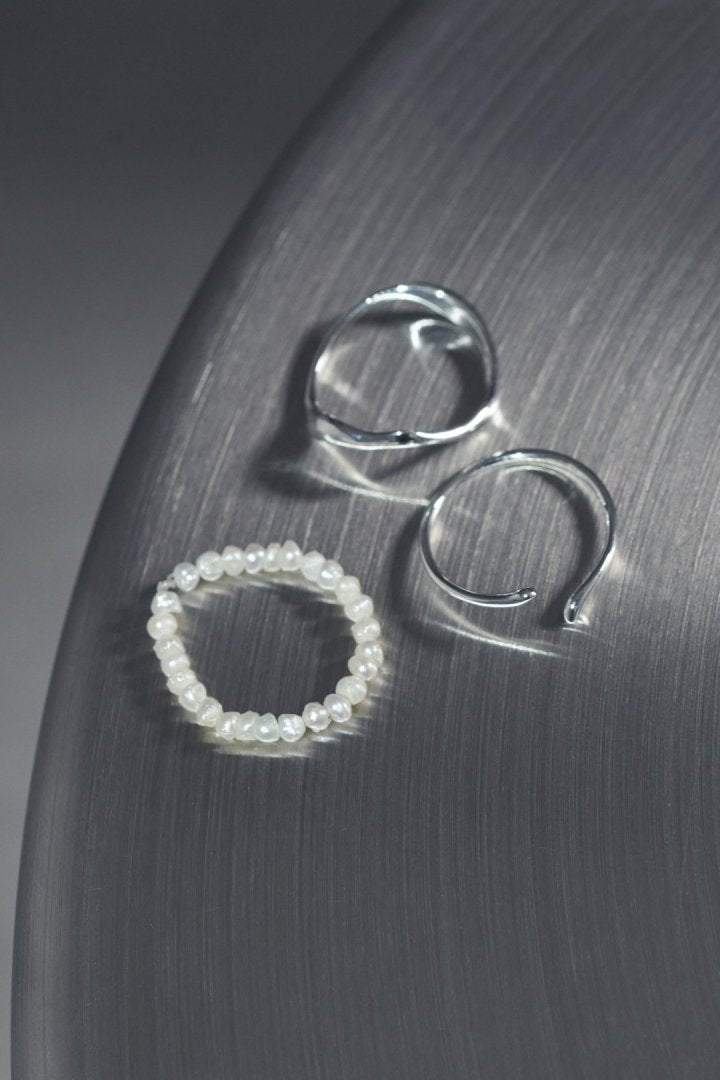 3PCS フレッシュ ウォーター パール メタル セット リング