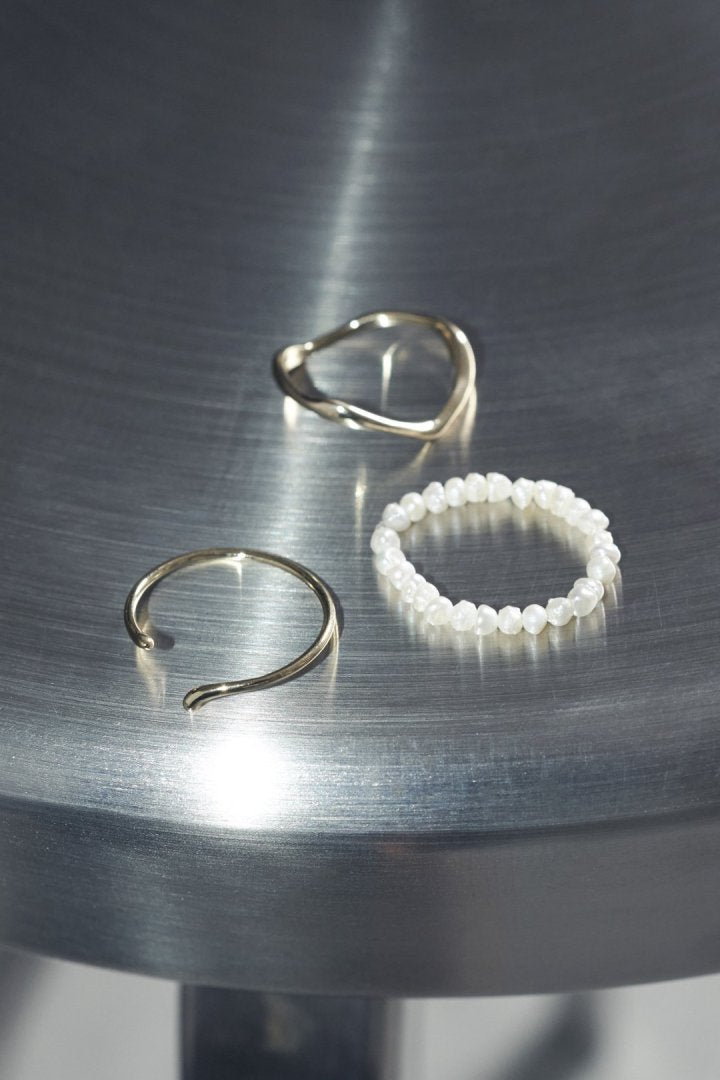 3PCS フレッシュ ウォーター パール メタル セット リング