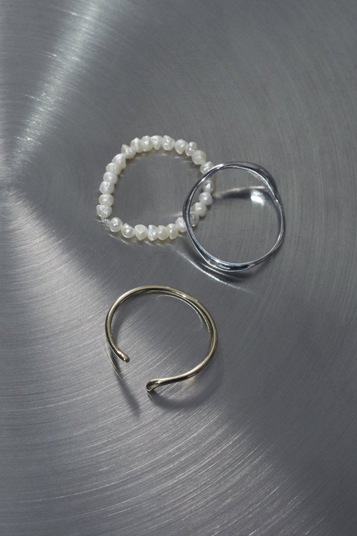 3PCS フレッシュ ウォーター パール メタル セット リング