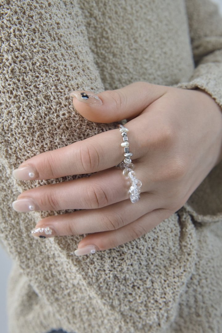 ニュートラル カラー ビーズ セット リング