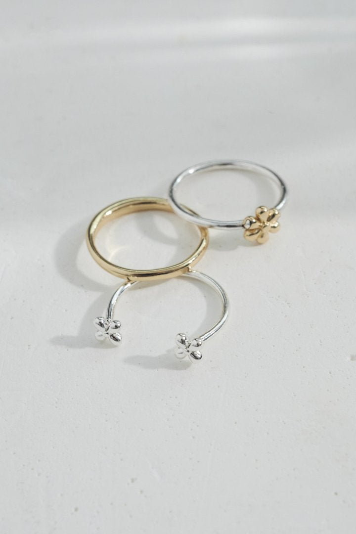 3PCS  プチ フラワー セット ピンキー リング