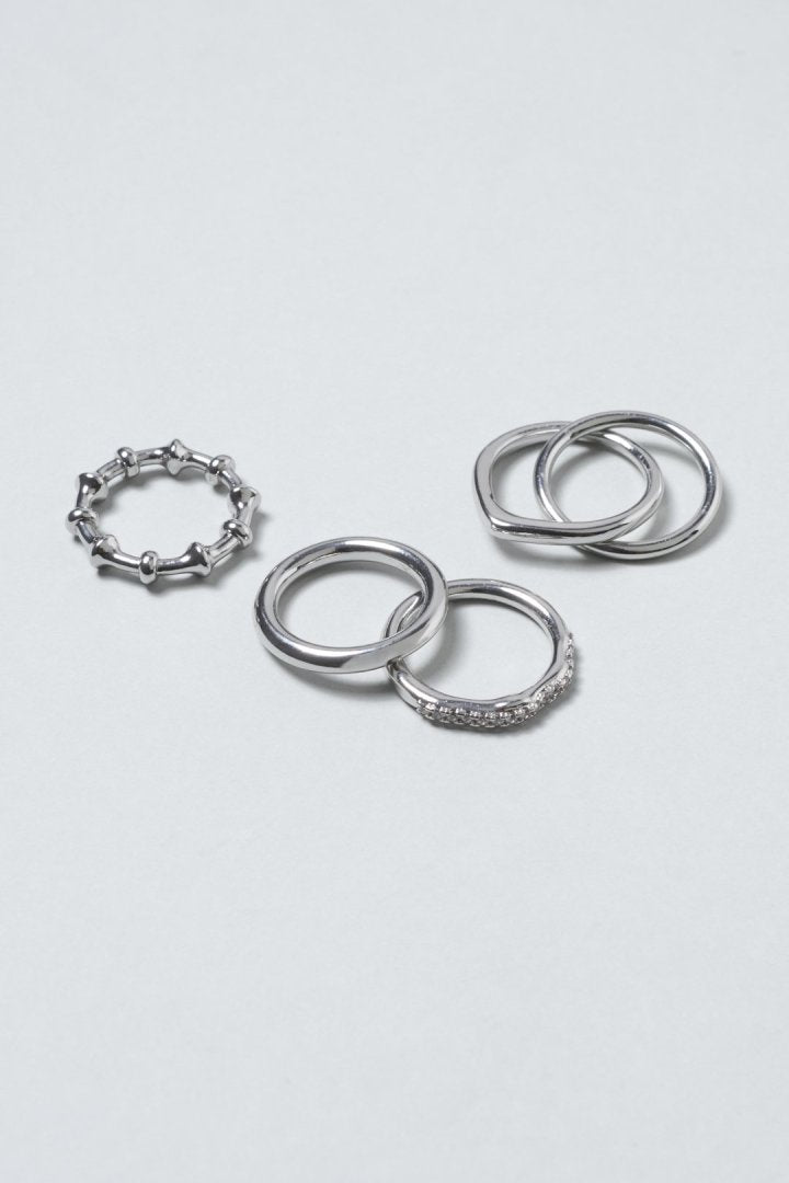 4PCS リップル ライン スタック セット リング