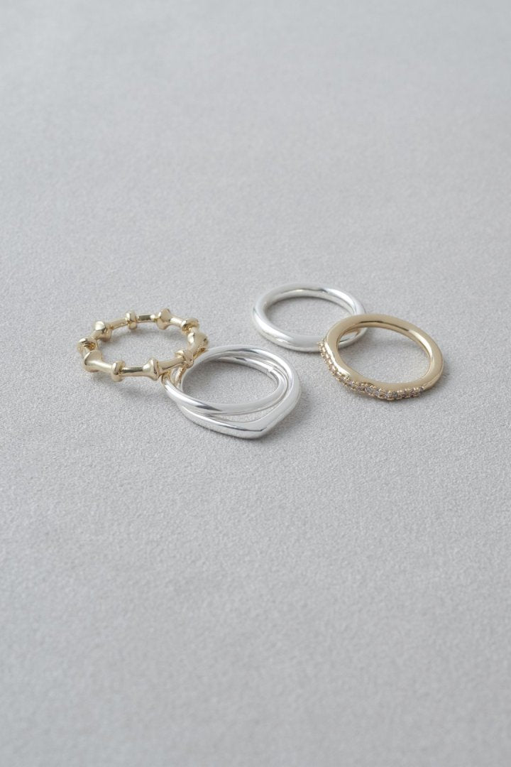 4PCS リップル ライン スタック セット リング
