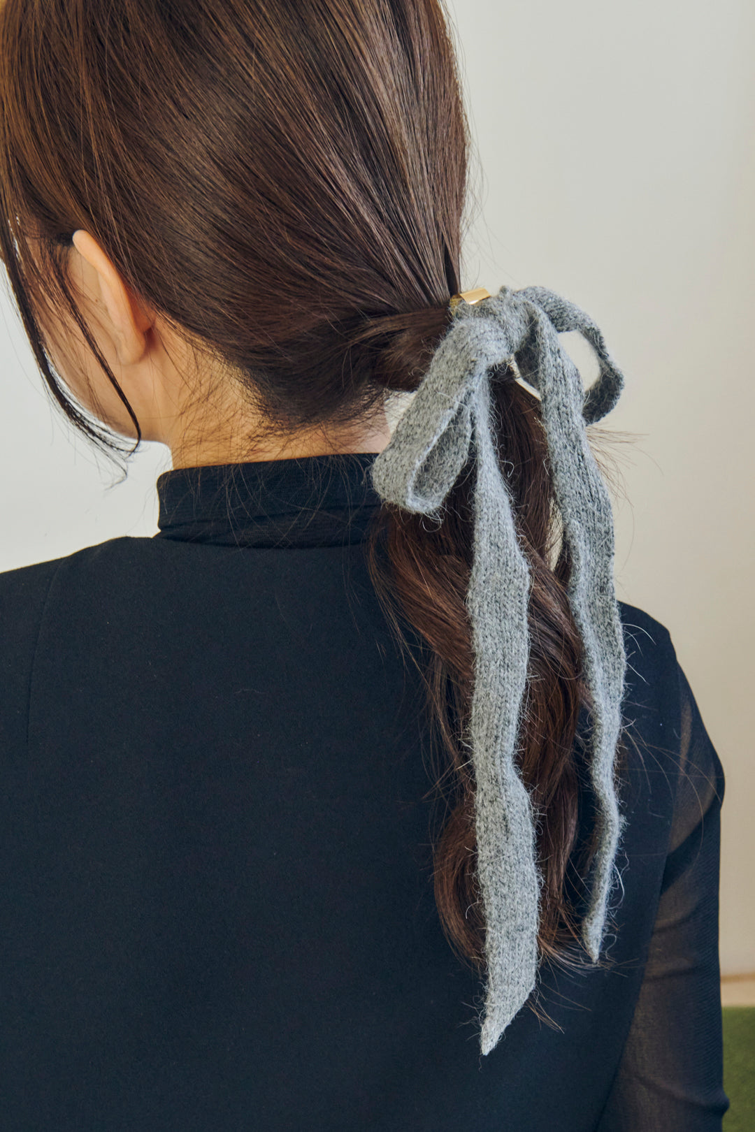 ニット リボン ロング ヘアカフ