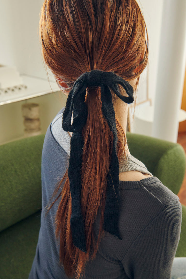 ニット リボン ロング ヘアカフ