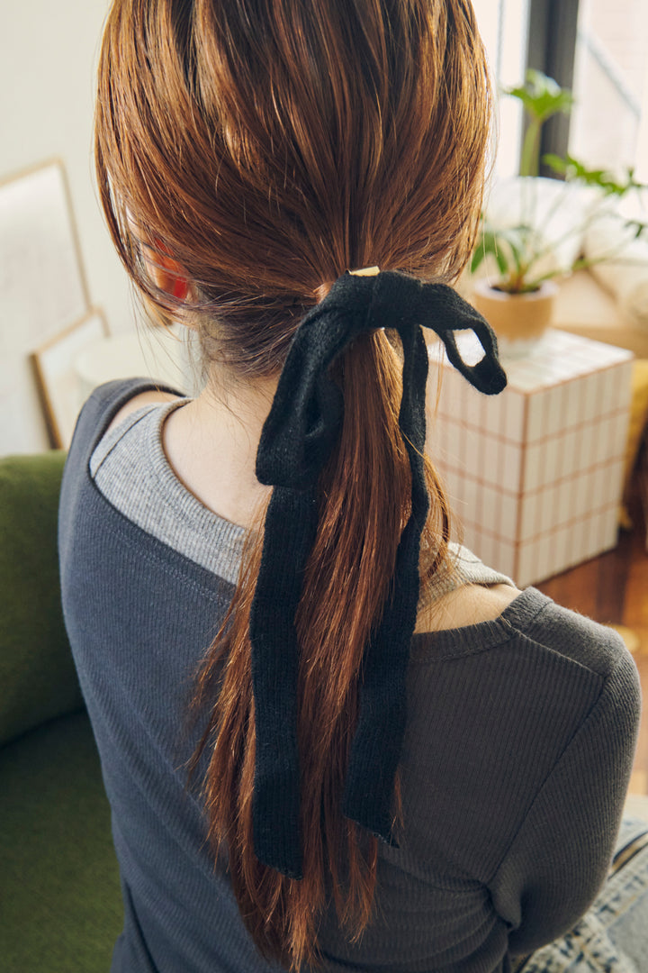 ニット リボン ロング ヘアカフ
