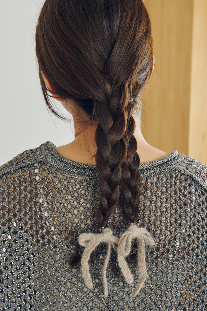 ニット リボン ダブル ヘアカフ
