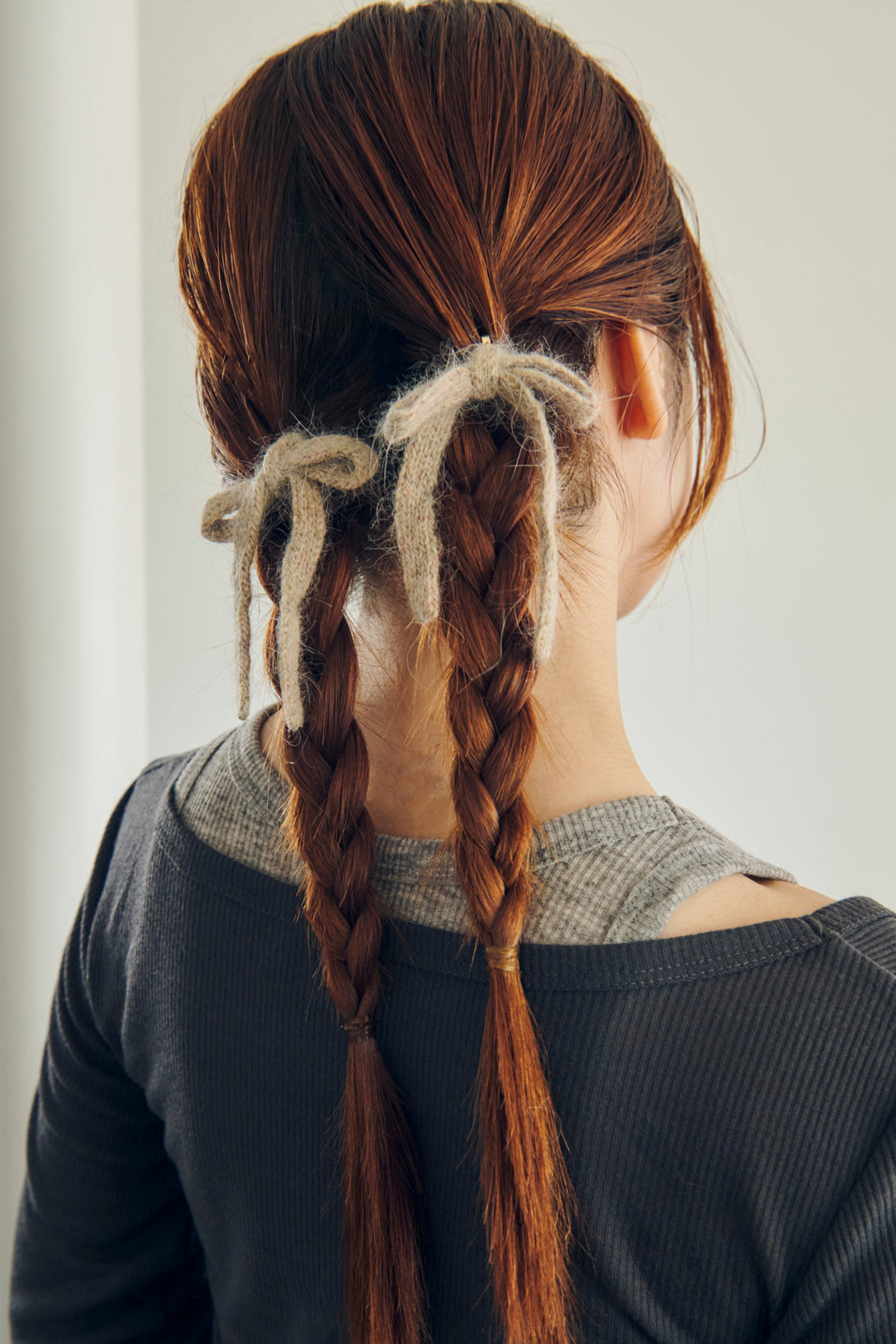 ニット リボン ダブル ヘアカフ